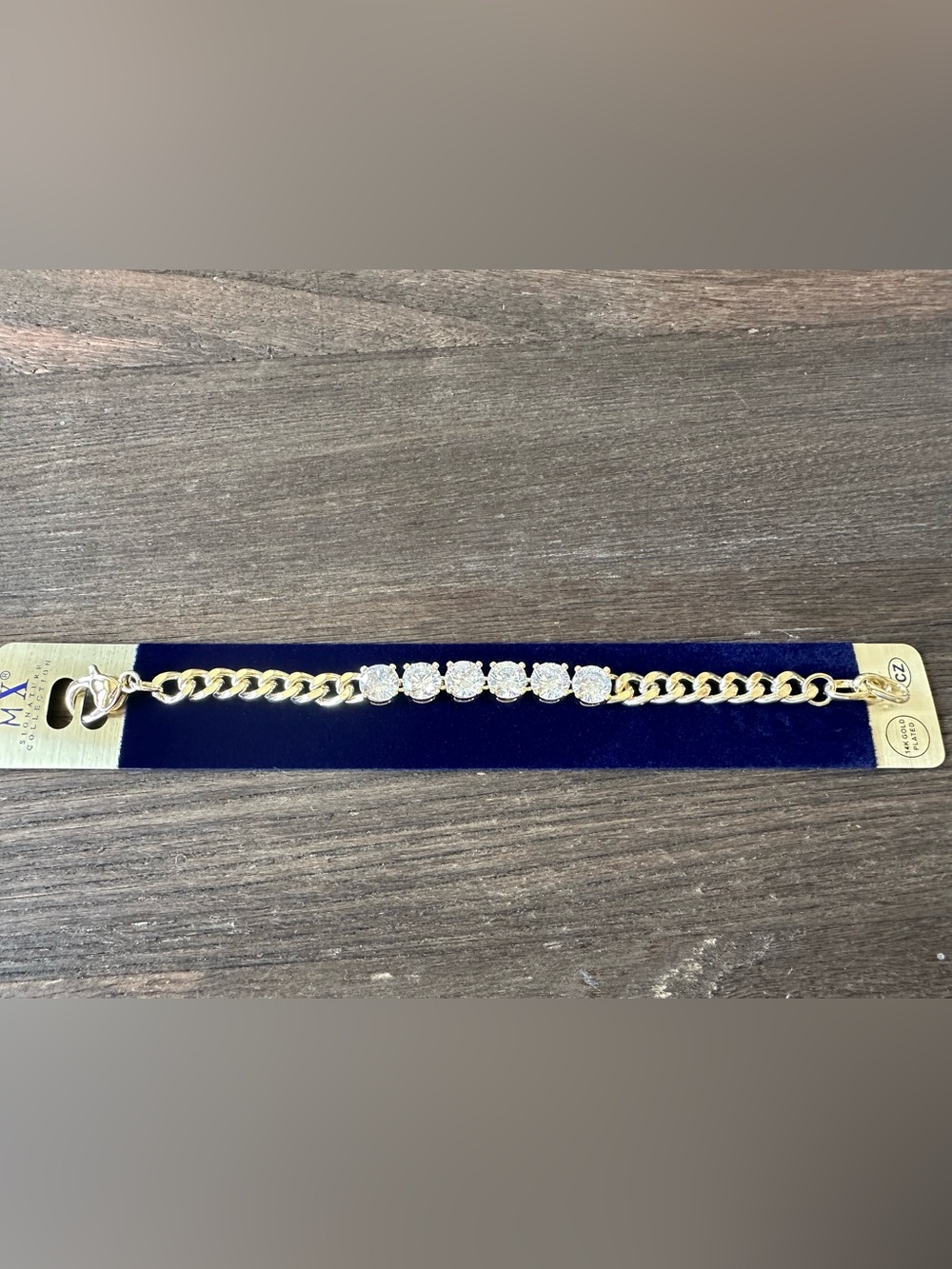 14k Gold Plated Chain Bracelet with large CZ Accents